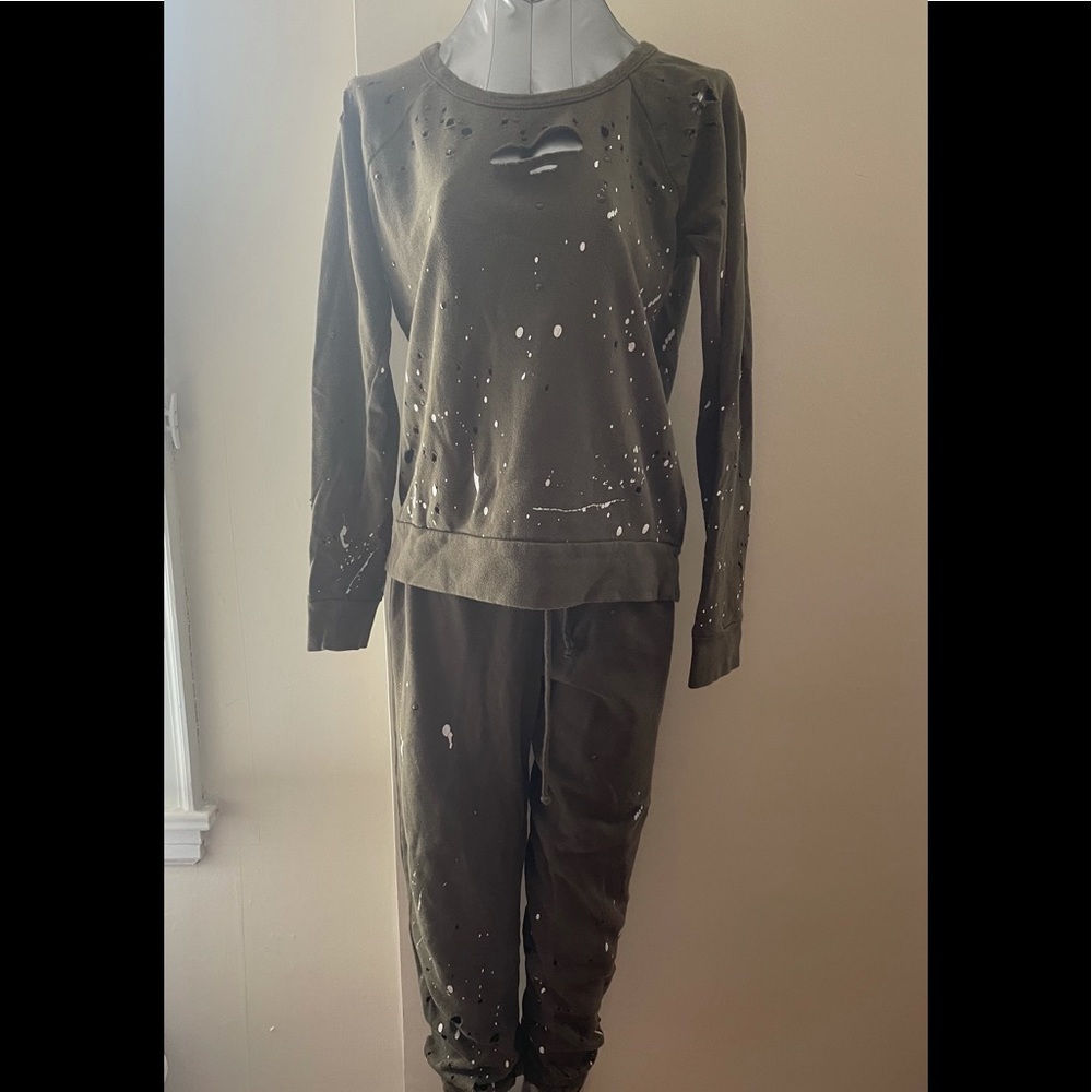 CHA SOR Olive Green Distressed Sweatsuit Size Xs
